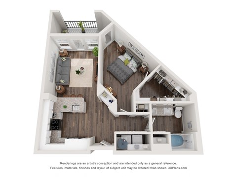 Floor plan for 1 bed, 1 bath, 755 sqft